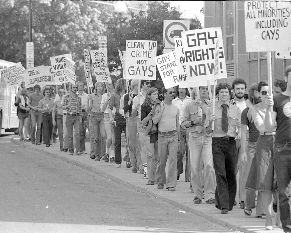 Demo against Club Baths Raid at Ottawa Police Building, 1976